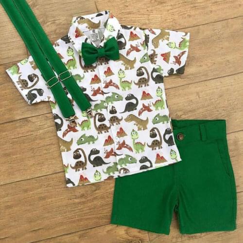 Summer Toddler Baby Boy Kid Dinosaur Printed Bowknot Lovely T-shirt Short Pants Outfits Clothes Set