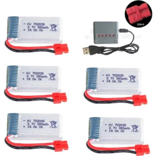 752035 3.7V 380mAh Lipo Battery + 5 in 1 Charger For SYMA X5A-1 X15 X15C X15W RC Drone Spare Parts 3.7v Battery XH4.0 Plug