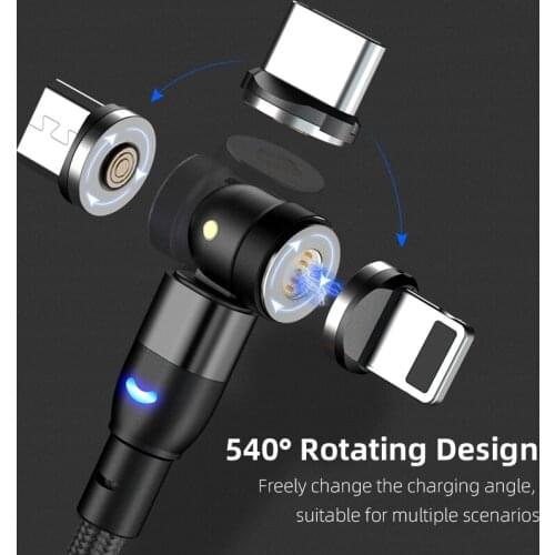 For iPhone 11 12 Xs 540 Degree Rotating Magnetic Data Cable Support 3A Fast Charge Data Transmission Mobile Phone Charging Cable