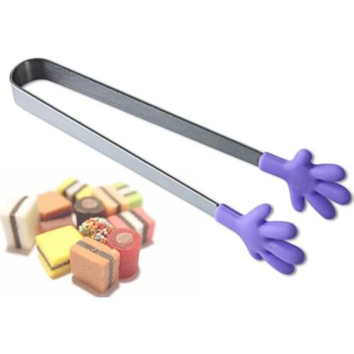 Small Kitchen Turner Palm Shape Food Tong No-slip Mini Non-stick Stainless Steel Kitchen Tong Bread Tong Cooking Tong Coxeer