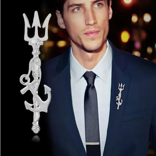 Mens Suit Brooch Jewelry Bristish Style Trident Anchor Design Ornaments Safe-pin Retro Trinket Fashion Enamel Party Pins New