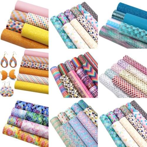 David accessories Set 20*33cm Dot Fish Scale Synthetic Leather Set DIY Bow Bag Material Faux Leather Fabric,1Yc8225