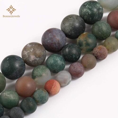 Natural Dull Polished Matte Indian Agates Stone Loose Spacer Beads For DIY Jewelry Making Bracelet 4 6 8 10 12MM
