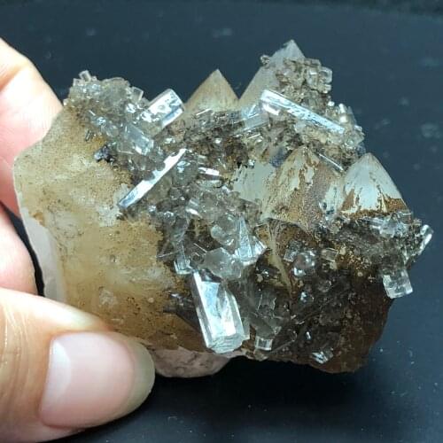 Natural rare columnar Aurora calcite and crystal symbiotic geology teaching collection ornaments home decoration (send box)