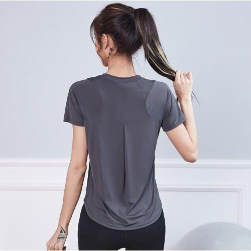 New Loose Gym Yoga Shirts Tops Women Summer Sports Running T-shirts Back Folds Fitness Training Workout Short Sleeve Sportswear
