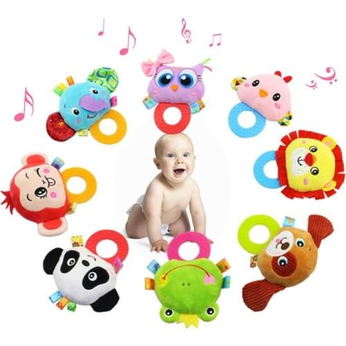 0-24 Months Educational Toy Rabbit Bear Hand Bells Cute Baby Rattle Toys Rabbit Plush Baby Cartoon Bed Toys for Newborn Gift