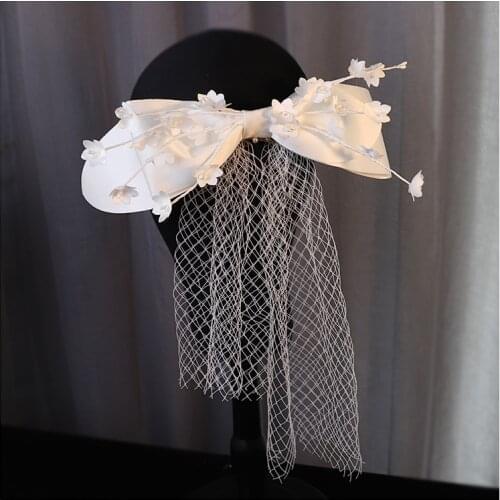 Original Bridal Satin Bow Flower Hair Clip Short face veil Wedding Mesh Banquet Hair Accessories