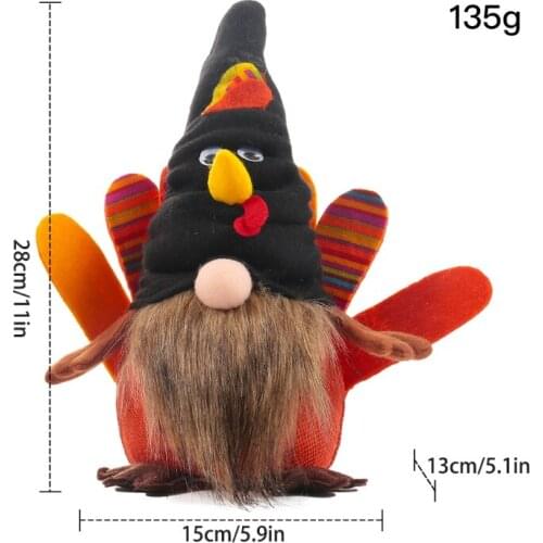 R7RC Lighting Turkey Gnome Thanksgiving Doll Ornament Harvest Festival Dwarf Doll