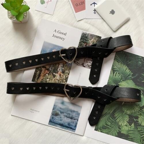 Retro Internet Celebrity Heart-shaped Leather Belts Buckle Metal Metal Pink Belt For Women 3cm Width Accessories