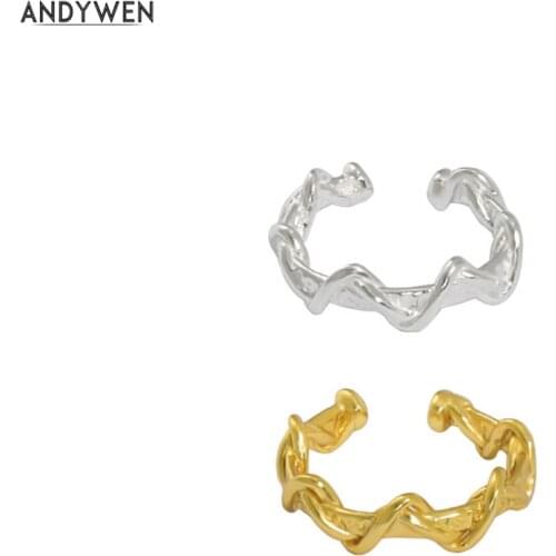 ANDYWEN 925 Sterling Silver Gold Ear Cuff Piercing Pendiente Clips Earcuff No Piercing Clips Women Wedding Jewelry Gift