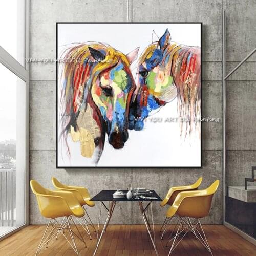 Nordic Two Horse Oil Painting On Canvas Art Wall Art Animal Handmade Poster Pictures For Europe Classical Room Decoration