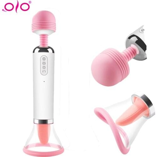 OLO 2 IN 1 2 IN 1 Vibrator Sucking G-spot Clitoris Stimulator Heating Vaginal Anal Tongue Suck Vibration Nipple Dildo Sex Toy