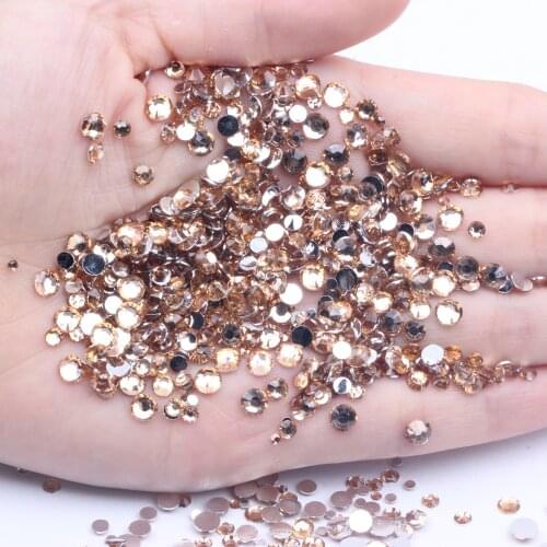 Resin Rhinestones 500/1000pcs Champagne Non Hotfix 2-6mm And Mixed Sizes Round Flatback Facets DIY Nails Art Phones