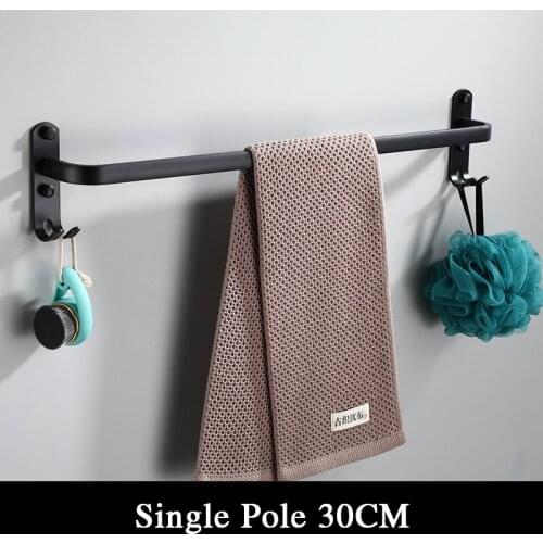 Bathroom Towel Rack Matte Black 30-60CM Towel Hanger Wall Mounted Shower Room Holder Kitchen Aluminum Multilayer Rod Accessories