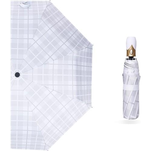 High Quality Automatic Umbrella Rain Women Three-folding Grid Umbrella Windproof Pure Color Umbrella Female Waterproof parasol