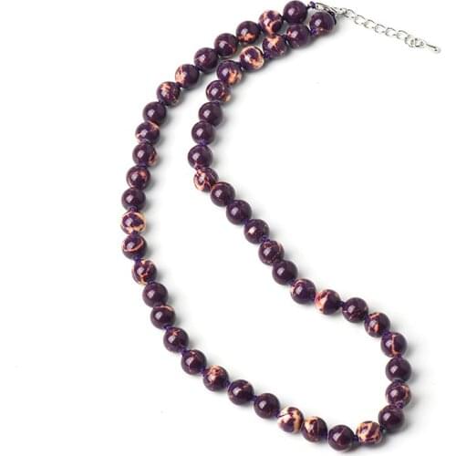 Mysterious and romantic Deep purple full beads Add Yellow with fire stripe design 8 MM Synthesis emperor stone Necklace