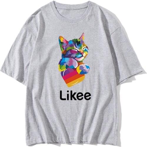 Rainbow cat love likee t shirt women summer 2021 russian popular tshirt tops tees shirt femme cool streetwear graphic t-shirt