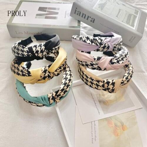 PROLY New Fashion Women Headband Houndstooth Patchwork Hairband Classic Center Knot Turban Hair Accessories