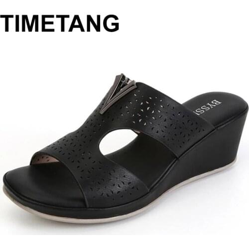 TIMETANGFashion Shoes Woman Summer Sandals Female Flat Comfortable Footwear Casual Beach Shoes Solid Color Wedge Womens Slipper