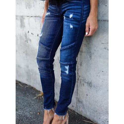 S - XXL 2017 Skinny Denim Jeans Women Pencil Pants Ladies Slim Pleated Hole Stretch Sexy Denim Jean Trousers