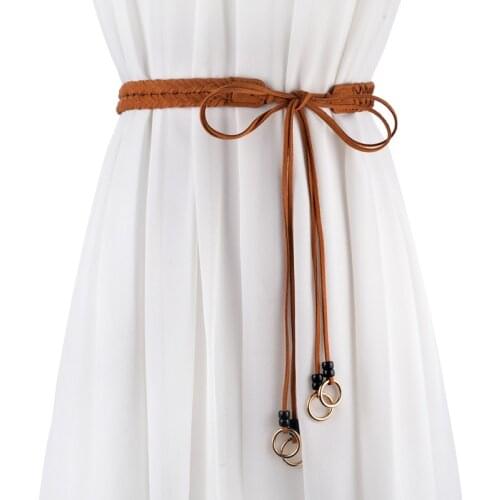 Johnature Women Vintage Weave Belts Solid Color 2021 Summer New With Dress Belt Metal Button Women Waist Belts