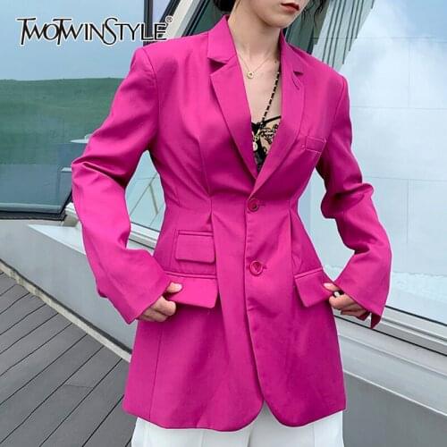 TWOTWINSTYLE Elegant Asymmetrical Blazers For Female Notched Long Sleeve Tunic Ruched Womens Suits 2020 Fashion Clothing Tide
