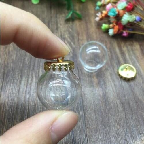 5sets 20*12mm Glass globe with crown gold base set glass vial pendant DIY glass bottle dome cover necklace pendant charms