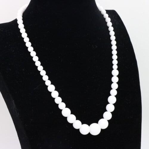 Grilled white chalcedony 6-14mm round bead stone tower chain necklace 18 " earrings DIY women fashion jewelry sets