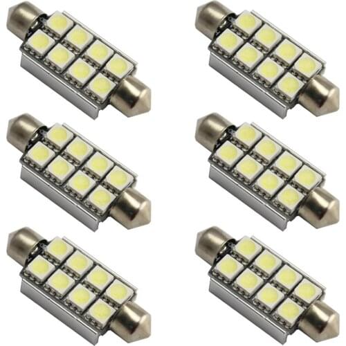 Free Shipping 6pcs Super Bright Festoon 42mm C10W SV8,5 8SMD Error FREE CANBUS Car LED Dome Light Internal White
