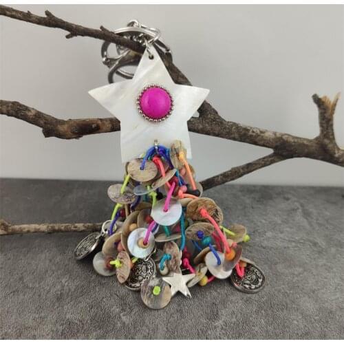 Boho Ethnic Colorful Tassel Star Shell Pendant Keychain Summer Beach Bag Car Hanging Gift Accessories Women