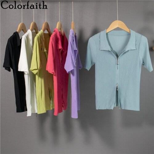 Colorfaith New 2021 Summer Womens Sweaters Short Cardigans Zipper Minimalist Style Knitted Vintage Wild Korean Lady Top SWC1330