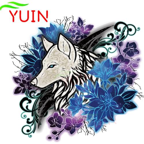 Flower and Wolf Head Car Sticker Fashion Dreamy Style Applique Personality PVC Decorative Accessories Waterproof Decal 15*15cm