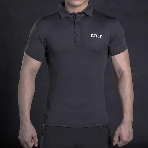 T-Shirt Sports Fitness Quick Dry Polo Grain T Shirt Running Gym Men T Shirt Casual Short Sleeve Slim Compression Tees Elastic