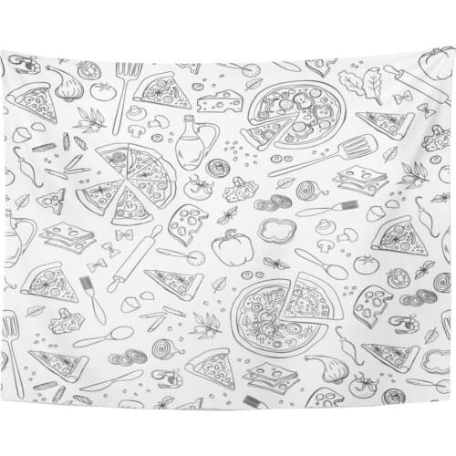 Doodle Pizza Useful for Restaurant Identity Packaging Design and Interior Decorating Pizzeria Italian Tapestry Home Decor Wall