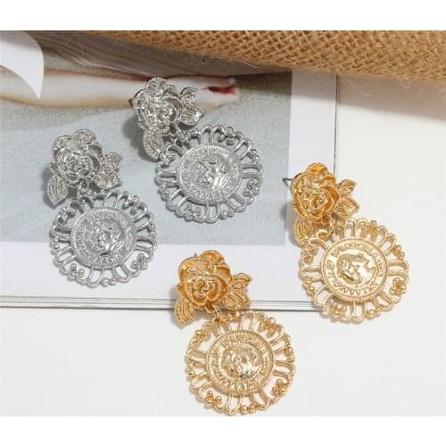 LZHLQ Girls Flowers Geometry Earrings For Women Hollow Embossed Avatar Earrings Fashion Jewelry Punk Vintage Dangle