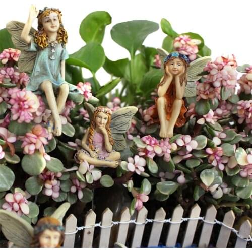 6Pcs/Set Lovely Mini Fairy Statue Miniature Garden Fairies Figurines Resin Mini Fairy Statue Figure Garden Ornaments Decorations