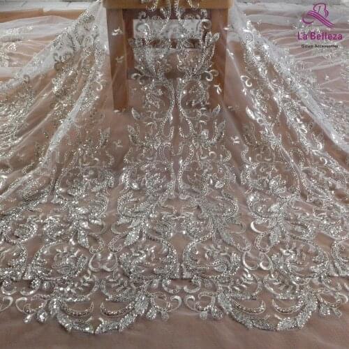La Belleza 2021 fashion bridal lace,Heavy beading lace fabric,Hight patterns wedding dress lace fabric 51'' width 1 yard