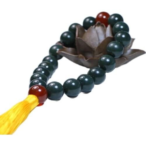 Natural Xinjiang Hetian Qingyu Ball Chain Jade Buddha Bead Hand String