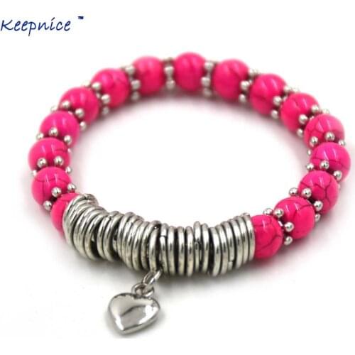 New Ethnic Handcraft Bracelets Friendship Bracelet Heart Charm Bracelet Bangle Stone Beads Bracelets For Women Summer