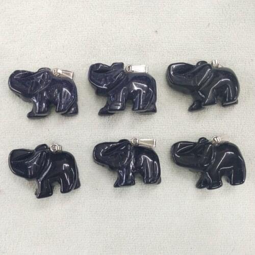 Wholesale 6pcs/lot high quality Carved blue sand stone animal elephant charms pendants fit necklace jewelry making free shipping