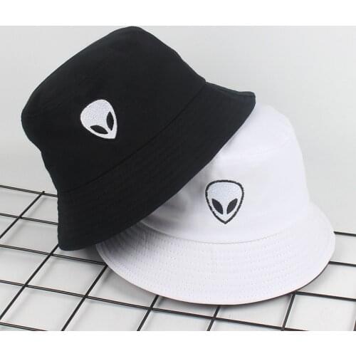 Unisex Embroidered Alien Foldable Bucket Hat Beach Sun Hat for Women men Summer Casual Street Headwear Outdoor Fishermans Caps