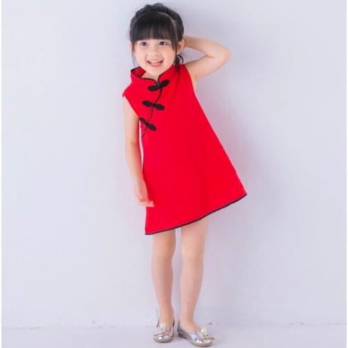 0-5T Fashion Girls Dress Cheongsam Tang Suit Spring Summer Cotton Children Sleeveless Princess Dress Robes
