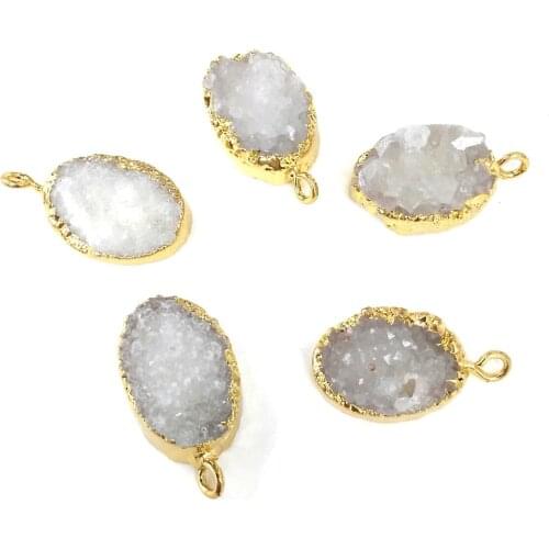 Natural Stone Quartz Oval shape Pendants Crystal Cluster Necklace Pendant for Jewelry Making DIY Necklace Accessories10x18mm