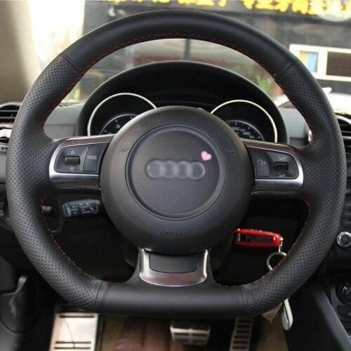 Hand SewingBlack Leather Steering Wheel Stitch on Wrap Cover For Audi TT
