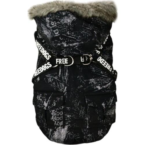 Pet Hoodies Classic Camouflage Harness Warm Fur Collar Dog Jacket Waterproof Windproof Dogs Coat With 2 Pockets Parkas