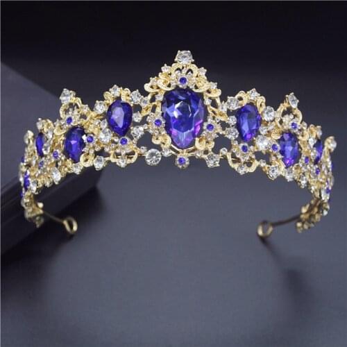 Gorgeous Blue Crystal Rhinestone Tiaras and Crowns Bridal Wedding Crown Hair Jewelry Bride Diadem Head Ornaments