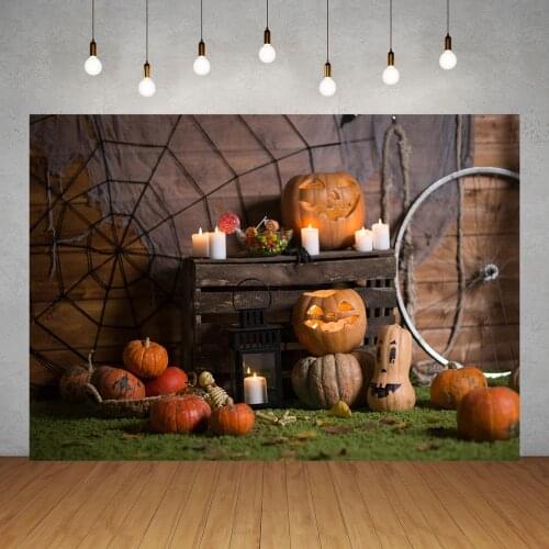 Photography Backdrops Spider Web Pumpkins Candles Vinyl Photo Studio Backgrounds for Children Baby Family Halloween Photophone