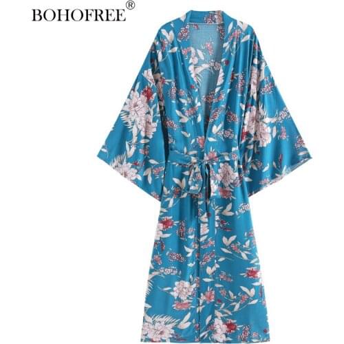 Vintage Cocktail Robes Floral Print Long Duster Bohemian Shrug Vacation Women Boho Kimono Beach Etnich Rayon Cotton Cover Ups