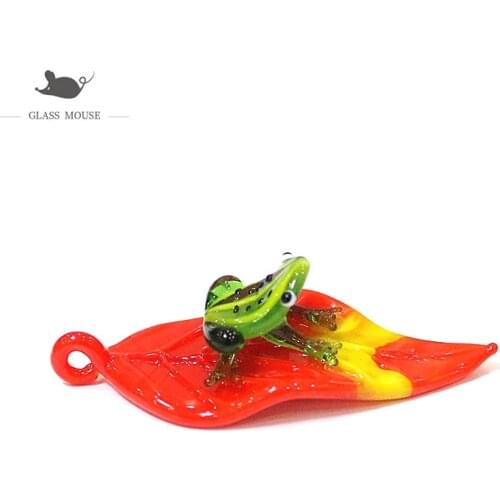 Hanging Red Glass Leaves Pendant Creative Lovely Mini Frog Figurine Accessories Home Fairy Garden Festival Party Decor Supplies