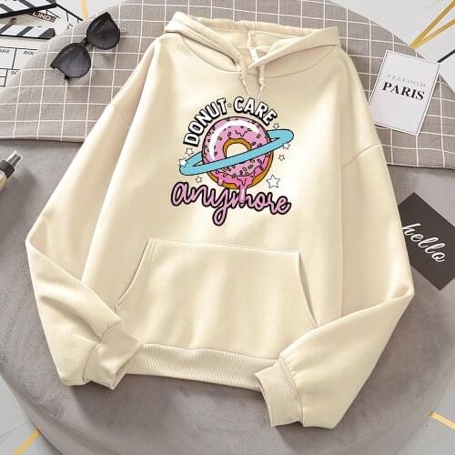Donut Care Anymore Kawaii Printed Womens Clothes Fashion Pullover Hoodies Crewneck Pocket Sweatshirt Casual Fleece Hoody Female